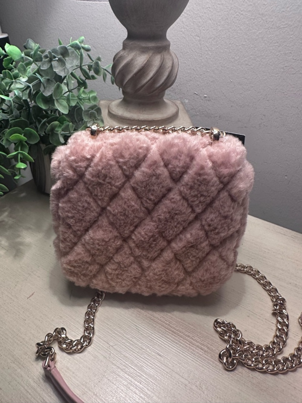 Kate Spade Rose Smoke Faux Fur Quilted Micro Flap Crossbody Bag - Picture 9 of 9